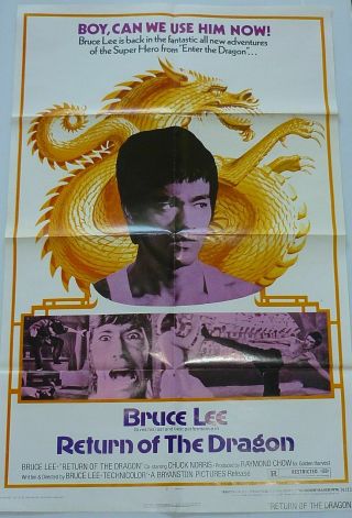 Bruce Lee Return Of The Dragon 1975 Vintage Japan Large Poster 20x32.  5 " Rare Pl1