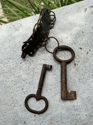 Two Wrought Iron Baroque Hollow Skeleton Keys 17th - 18th C Primitive French