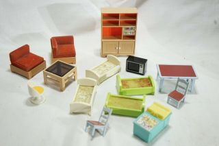 Vintage Tomy Dollhouse Furniture Entertainment Center And Others