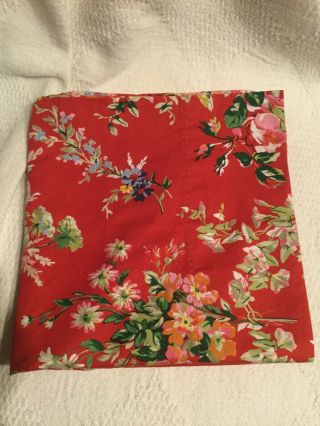 Rare King Pillowcase Ralph Lauren Belle Harbor Red Floral Fabric 37” X 20” Euc