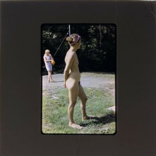 Vintage 35mm Photo Slide Naked Nude Lady Outdoors 1960s Nudist O4