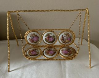 Rare Vintage Limoges France Fragonard 3 Miniature Dollhouse Gold Tone Swing Set