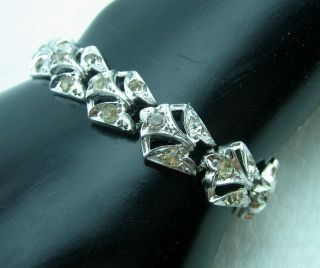 Antique 1920s Pot Metal Cast Art Deco Crystal Glass Stone Link Bracelet