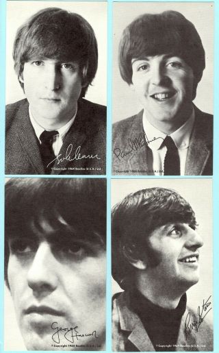 Beatles Rare Set Of Four 1964 Fan Club Photo Cards – One For Each Beatle Nm