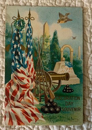 Vintage Antique Patriotic Decoration Day Souvenir American Flag Postcard