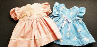 Vintage Set Of 2 Doll Dresses For Larger 18 20 " Dolls Pink And Blue Lamb Print