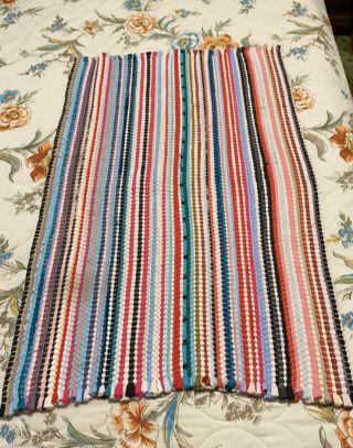 Vintage Striped Woven Rag Rug,  Throw Rug,  Rectangular Rag Rug