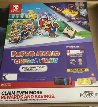 Nintendo Paper Mario Oragami King Game Store Display Promo Poster 28 " X 24 " Rare