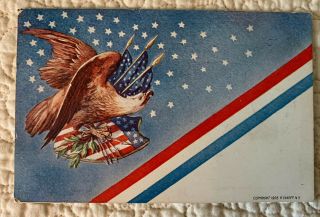 Vintage Antique Patriotic 1906 Baker Eagle American Flag Postcard