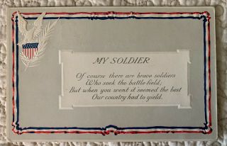 Vintage Antique Patriotic Ww1 My Soldier American Flag Postcard