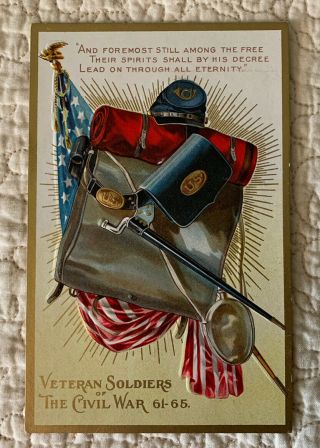 Vintage Antique Patriotic Civil War Veterans American Flag Postcard