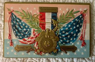 Vintage Antique Patriotic Sons Of Veterans American Flag Postcard
