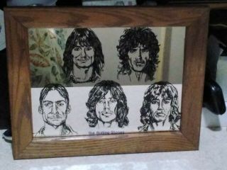 Vintage 1980s Rolling Stones Faces On Mirror Glass Rare 14 1/2 " X 11 1/2 "