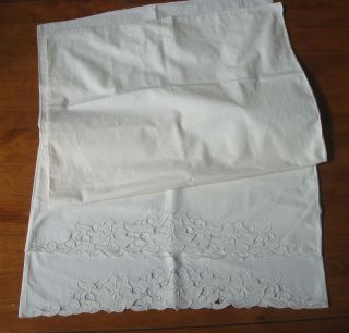 Pair Vintage White Pillowcases - Hand Done Cutwork And Embroidery
