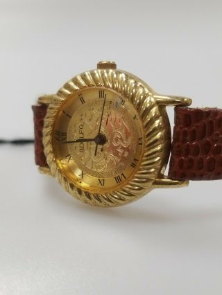 Vintage Adolfo Womens Watch Gti Stainless Steel Back Gold Leather Band