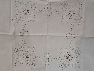 Vintage White Embroidered Cutouts Cotton Tablecloth 32 