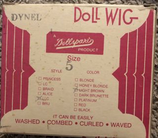 Vintage Mib By Dollspart Dynel Doll Wig Size 5 Llc Light Brown