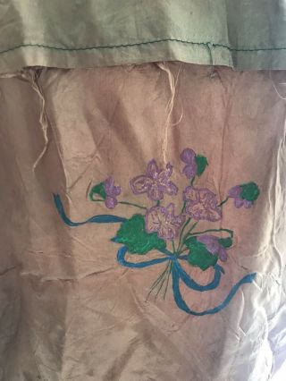 Antique Golden Mustard SILK Pillowcase with Painted Violets - - Pair 3