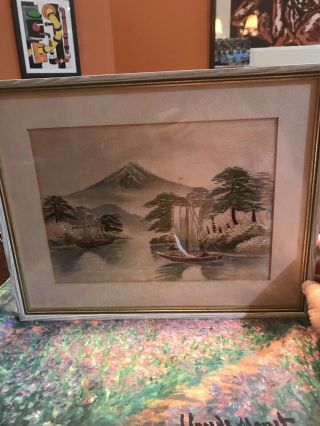 Japanese Embroidery Mt Fuji Framed Vintage