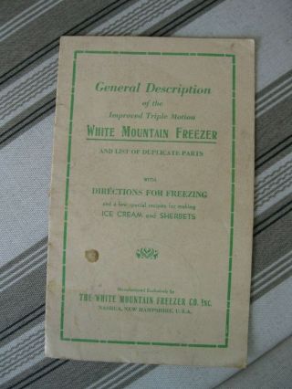 Antique White Mountain Freezer Improved Triple Motion 8 - Pg Booklet Ad Nashua Nh
