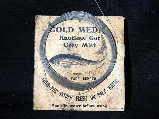 Vintage Gold Medal Knotless Gut Grey Mist Leader Fish Line W Advertising Nos