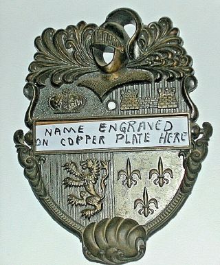 Elegant Bronze Door Knocker Knights Armor & Coat Of Arms With Name Plate Space