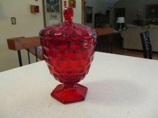 Fostoria American Rare Ruby Red Hex - Footed Candy Dish & Cover