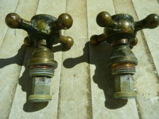 Old copper and brass taps French porcelain inscription CHAUD FROID (HOT COLD) 2
