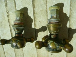 Old copper and brass taps French porcelain inscription CHAUD FROID (HOT COLD) 3