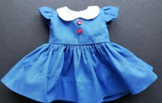 Vintage Royal Blue Cotton Doll Dress Red Buttons Wht Collar Fits 14 " Dolls