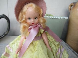 Vintage Nancy Ann Storybook Doll Yellow Dress Pink Trim Blond Hair