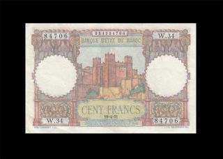 19.  4.  1951 Banque De Morocco 100 Francs Rare ( (ef,  /aunc))