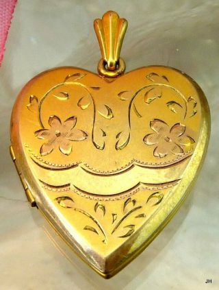 Pretty Vintage Antique Signed 12k Gf Rose Pink Gold Filled Heart Photo Locket