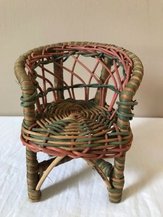 Vintage Barbie Doll Size Multi Color Wicker Chair 1970 
