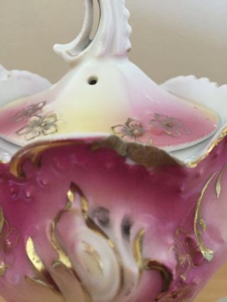 Vintage RS PRUSSIA German Teapot chocolate pot Pink Rose And Hydrangea 2