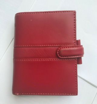 Filofax Mini Size Piazza Leather Red Vintage Planner Rare With Top Wallet