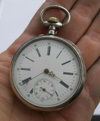 Rare Vintage 1.  5 " Coin Silver Wind Up Pocket Watch Galonne Ancre 15 Rubis J.  S.