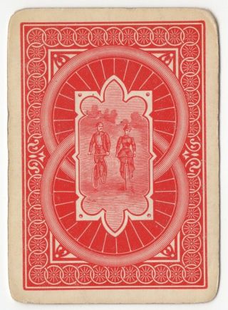 Antique Wide Playing Card - Bicycle Pattern - Man & Woman On Old Bikes [2116]