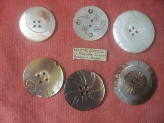 31 Six Vintage Mother Of Pearl Hand Cut Round Buttons 1 1/4 " To 1 "