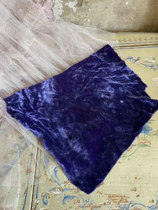ANTIQUE Fabric FRAGMENT Vivid Purple Velvet From Edwardian Dress Doll Clothes 2