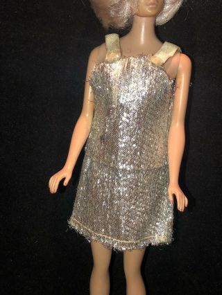 Vintage Barbie Clone Mod Dress Silver Foil Disco Metallic Tlc
