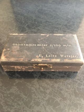 Rare E.  Leitz Wetzlar 1/100 mm Objekt mikrometer w/ Certificate of Authenticity 2