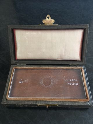Rare E.  Leitz Wetzlar 1/100 mm Objekt mikrometer w/ Certificate of Authenticity 3