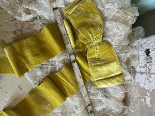 Antique Ribbon Bow Mustard Yellow Silk Velvet Trim From Victorian Dress 2