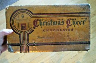 Antique " Christmas Cheer " 5 Pound Cardboard Chocolate Box - Boulevard Candy Co.
