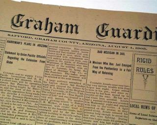 Rare & Early Safford Az Graham County Arizona Territory Old West 1905 Newspaper