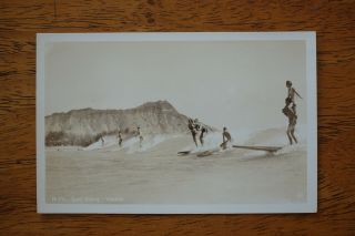 Vintage Surfing Longboard Surfboard Photograph Real Photo Hawaii Postcard 1920 