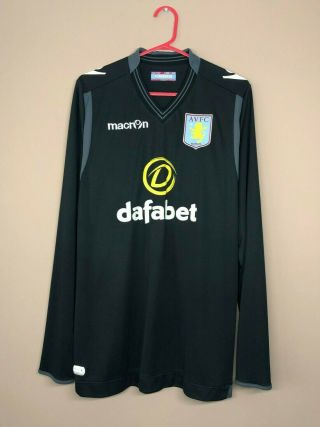 Aston Villa Rare Black Macron Dafabet Long Sleeve Football Shirt Soccer Jersey