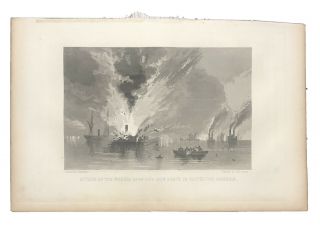 Antique 1865 10x6 Book Plate Print Civil War Attack Of Rebels Galveston Harbor