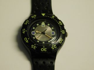 Swatch Watch Scuba 1991 " Shamu Black Wave " With Fresh Battery (rare Model)